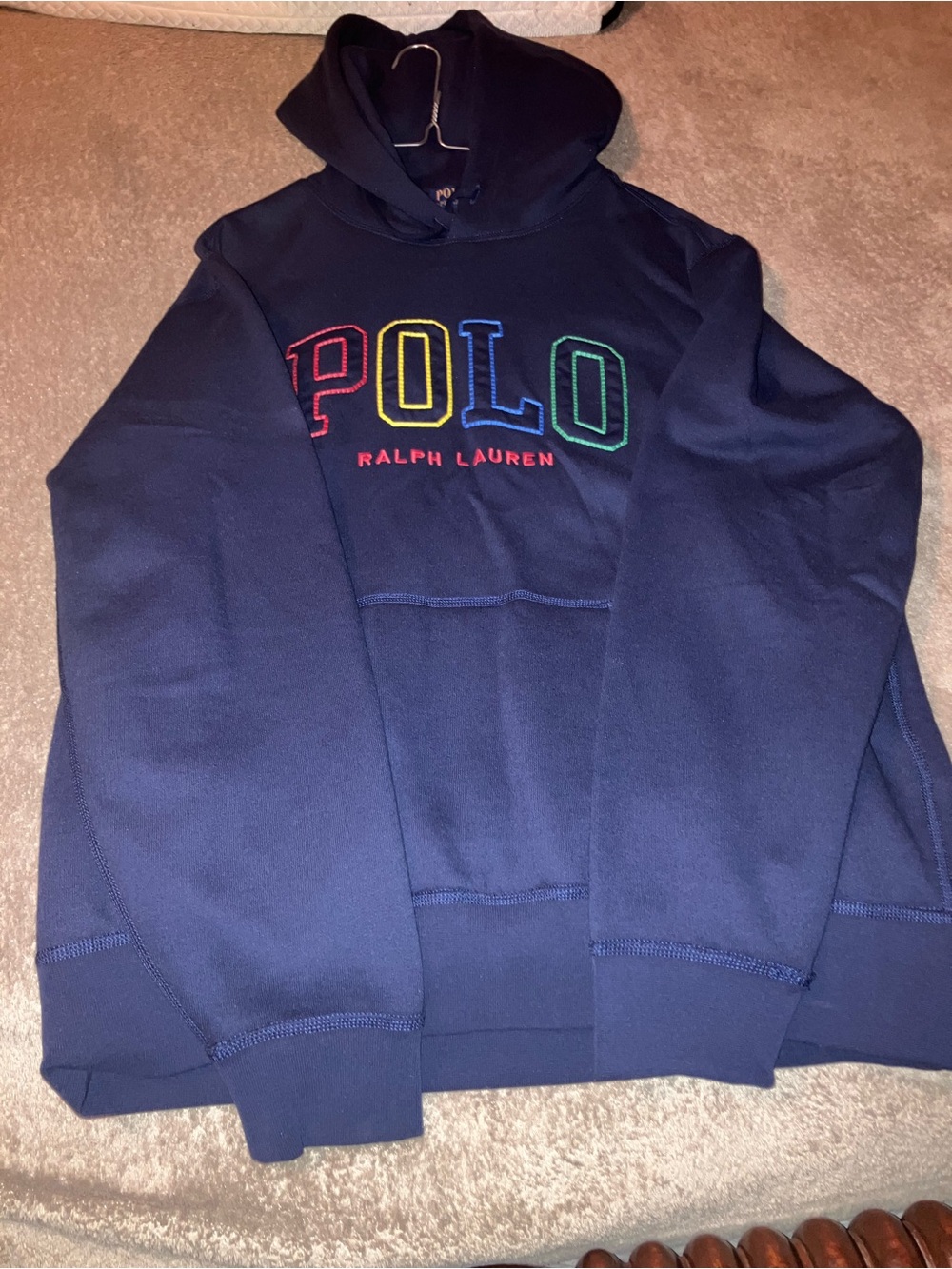 Polo by Ralph Lauren Navy Crewneck Hoodie with Multicolor Embroidered POLO